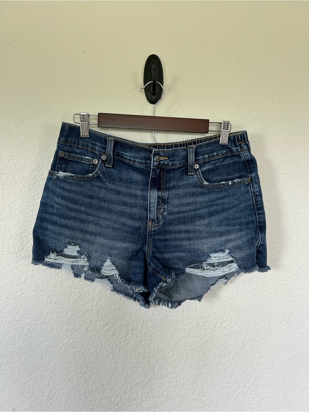 aerie Distressed Dark Blue Denim Shorts